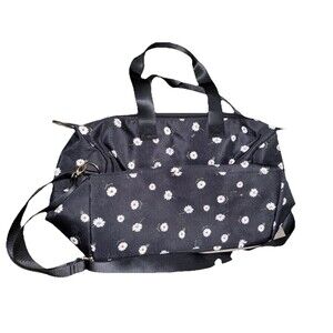 Alice + Olivia Black & White Daisy Floral Weekender Duffel Tote Travel Bag